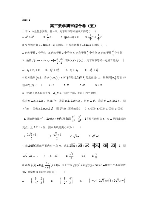 浙江省诸暨市牌头中学高三数学(理)数学期末综合卷(五)