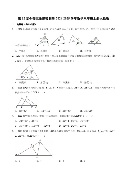 第12章  全等三角形  检测卷(含详解)2024-2025学年人教版数学八年级上册