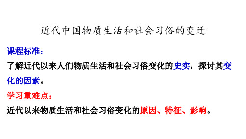 高中历史第一轮复习  物质生活和社会习俗的变迁