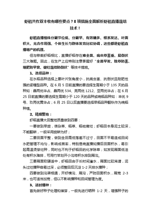 虾稻共作双丰收有哪些要点？8项措施全面解析虾稻直播栽培技术！