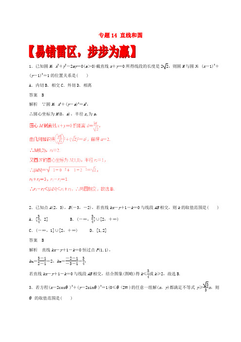 2017年高考数学(四海八荒易错集)专题14 直线和圆 理