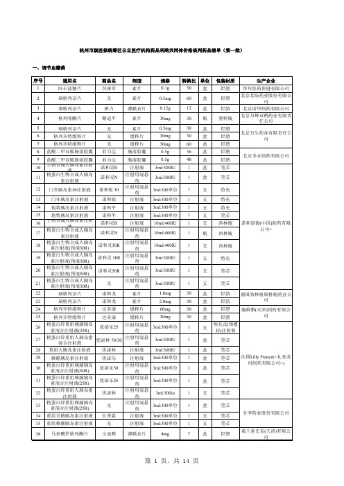 杭州市级医保统筹区公立医疗机构药品采购共同体价格谈判药