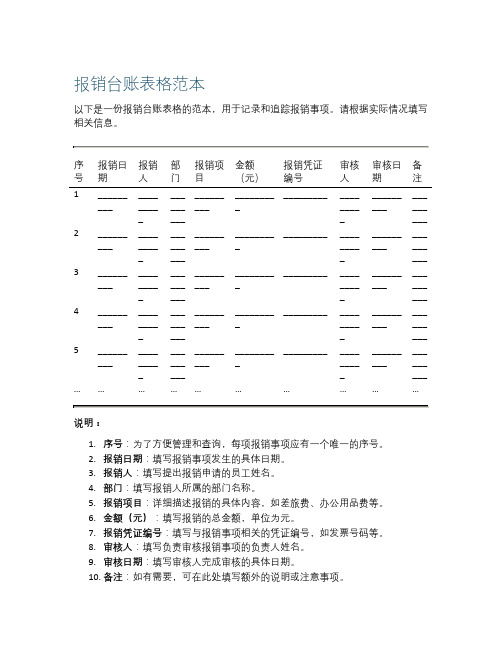 报销台账表格范本