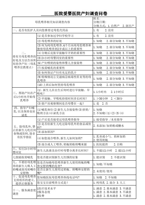 爱婴医院产妇问卷调查