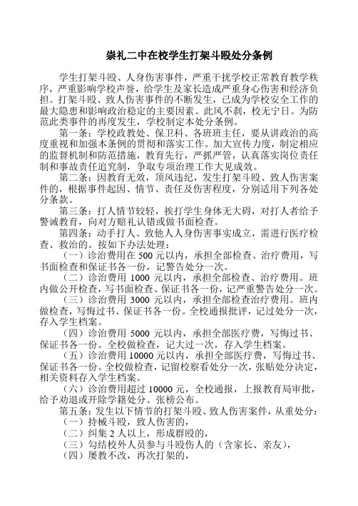 关于在校学生打假斗殴处分条例