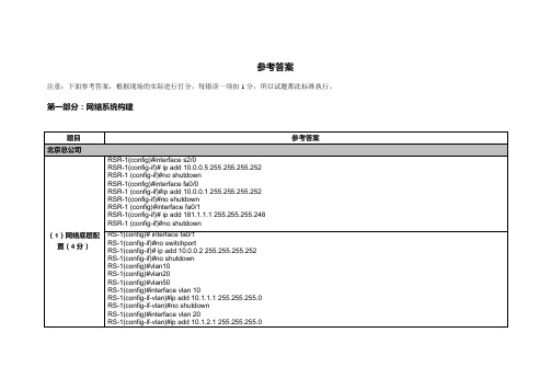 中职计算机网络技能大赛模拟试题(一)参考答案