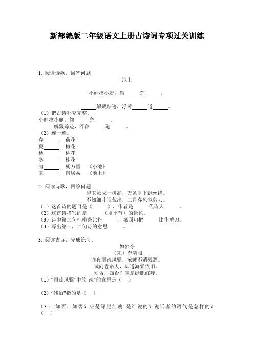 新部编版二年级语文上册古诗词专项过关训练