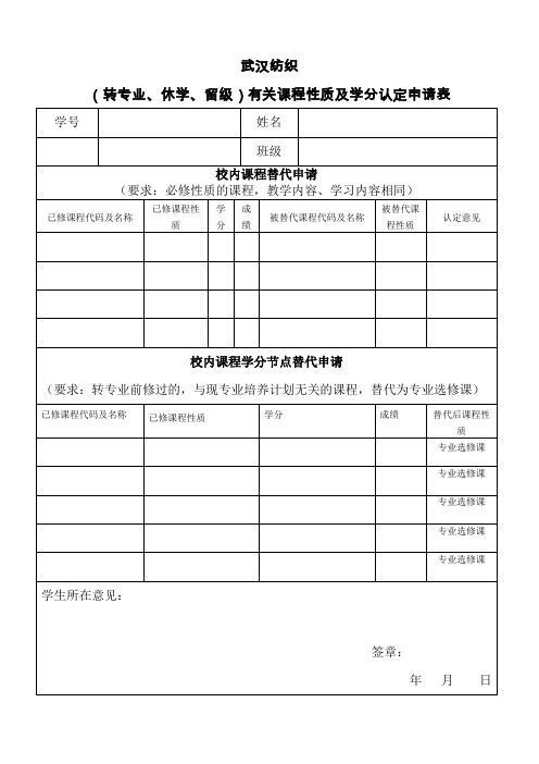 学籍异动(含转专业、休学、留级)学分认定申请表