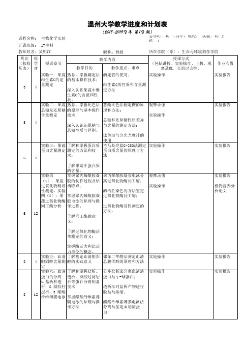 生化实验教学进度和计划表