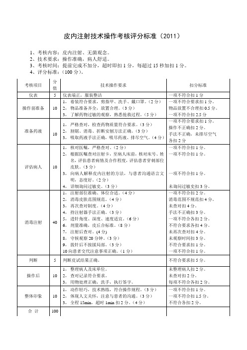 皮内注射考核标准