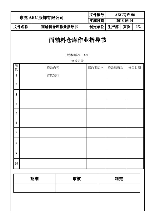 服装(服饰)制造:06面辅料仓库作业指导书(2)
