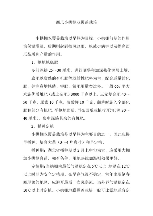 西瓜小拱棚双覆盖栽培