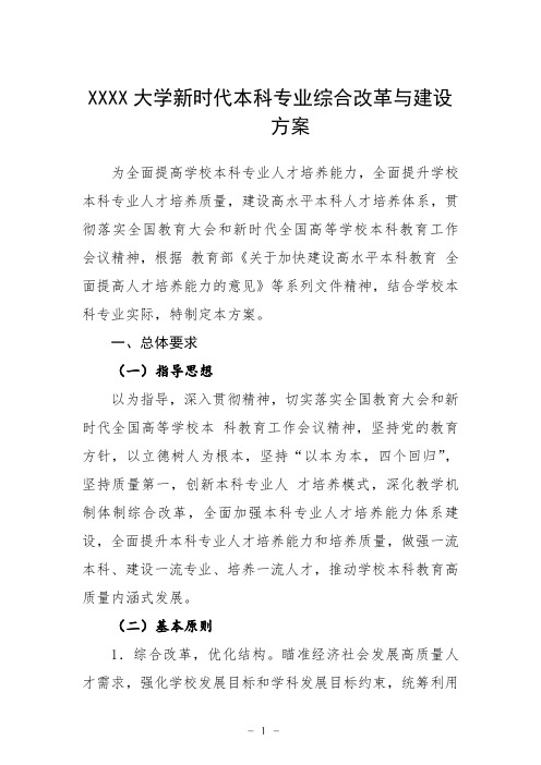 大学新时代本科专业综合改革与建设方案