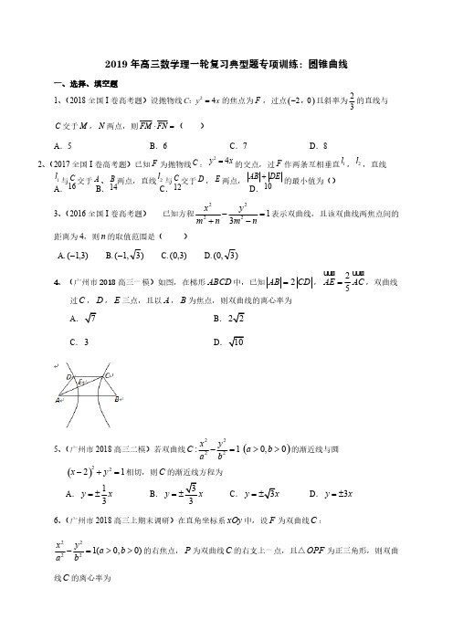 2019年高三数学理一轮复习典型题专项训练：圆锥曲线