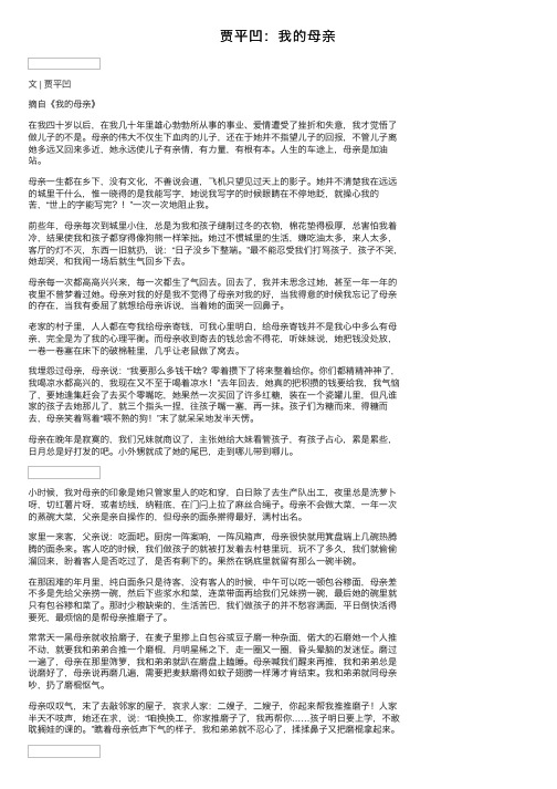 贾平凹：我的母亲