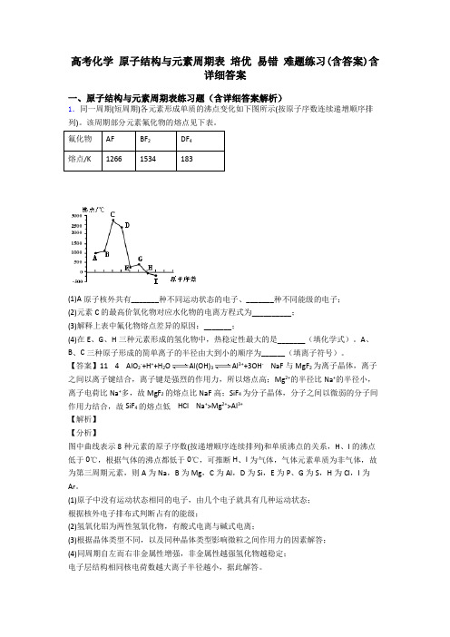 高考化学 原子结构与元素周期表 培优 易错 难题练习(含答案)含详细答案