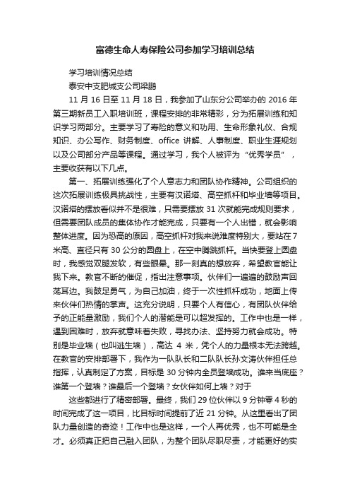 富德生命人寿保险公司参加学习培训总结