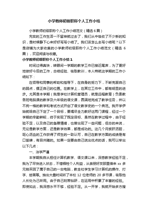 小学教师初级职称个人工作小结