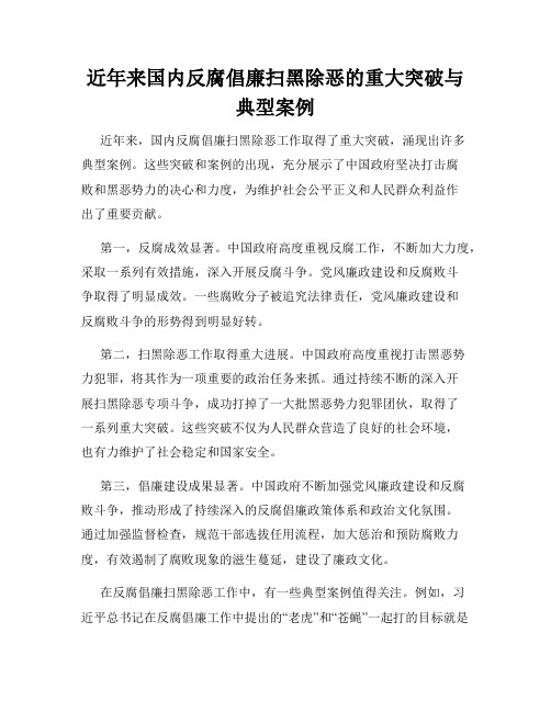 近年来国内反腐倡廉扫黑除恶的重大突破与典型案例