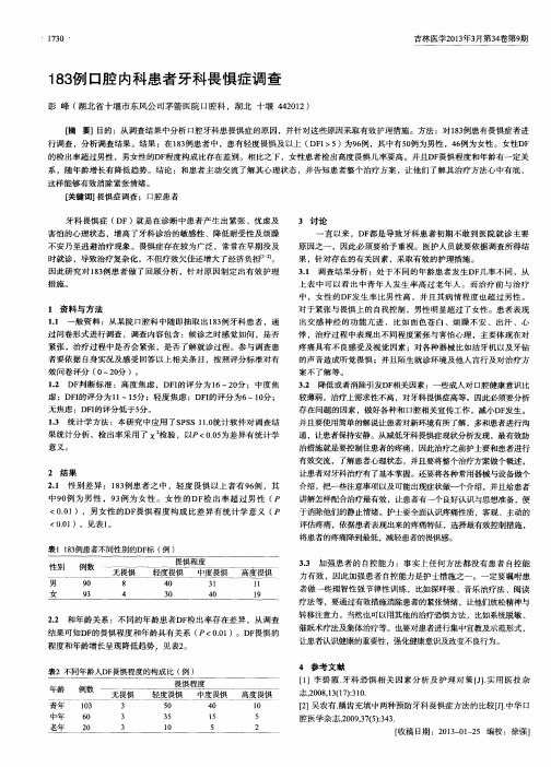 183例口腔内科患者牙科畏惧症调查