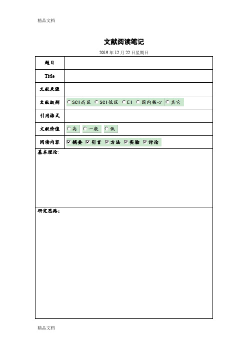 最新科研文献阅读笔记模板