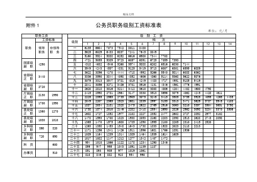 公务员职务级别工资标准表模板