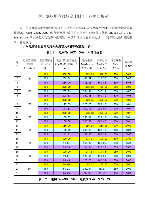 电容器柜设计选型规定