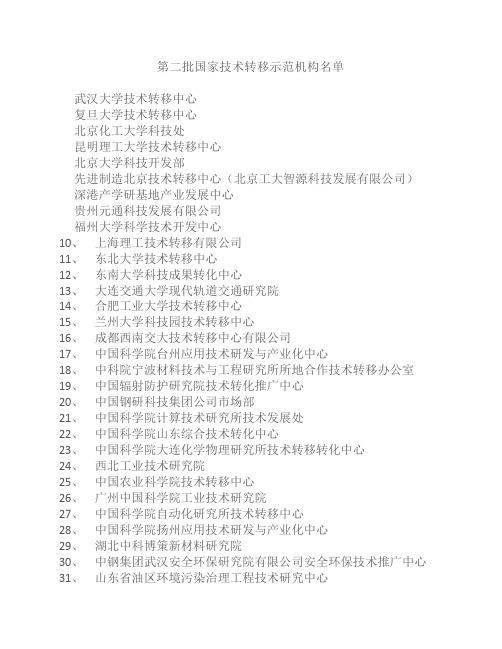 第二批国家技术转移示范机构名单