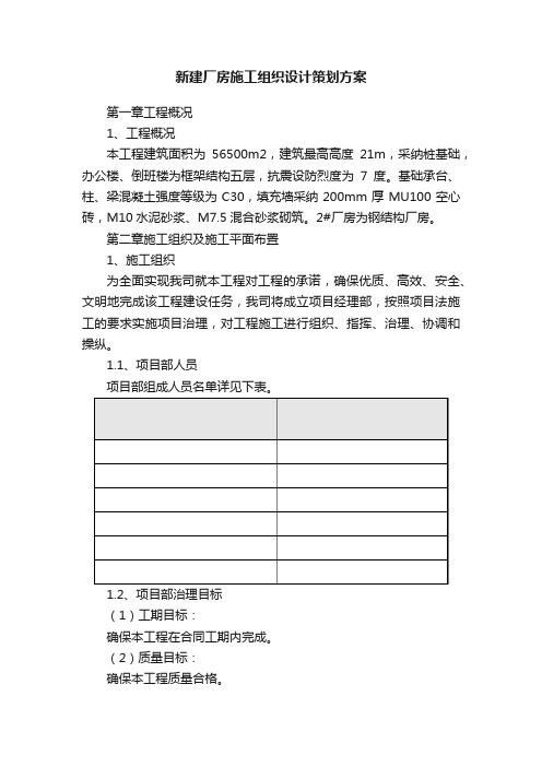 新建厂房施工组织设计策划方案