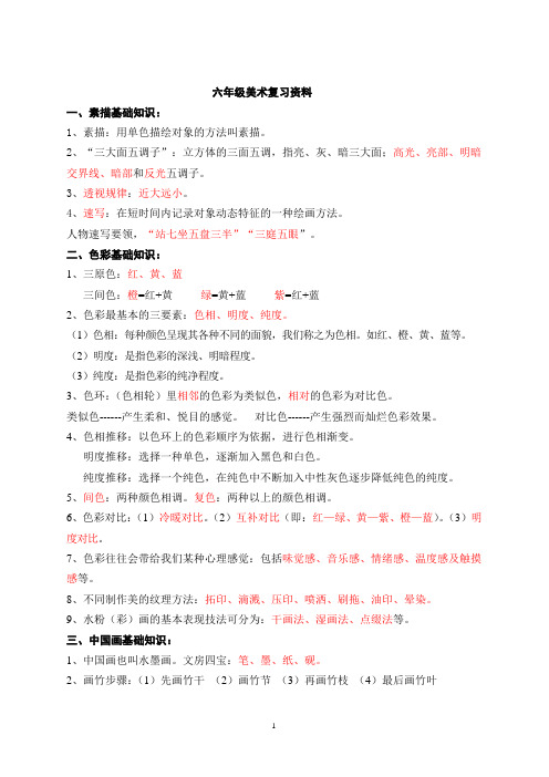 六年级美术复习资料