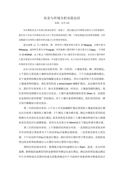 农业与环境分析实验总结