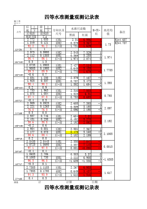 四等水准、塔尺读数换成红黑尺读数