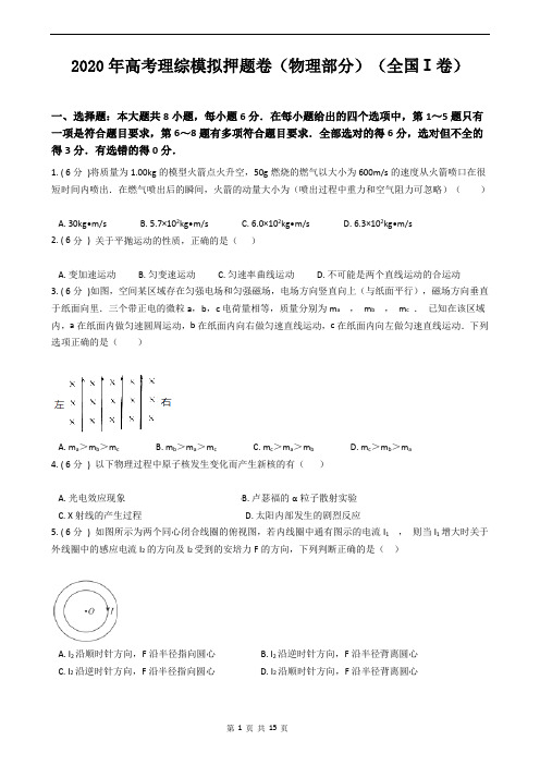 2020年高考理综模拟押题卷(物理部分)(全国Ⅰ卷)