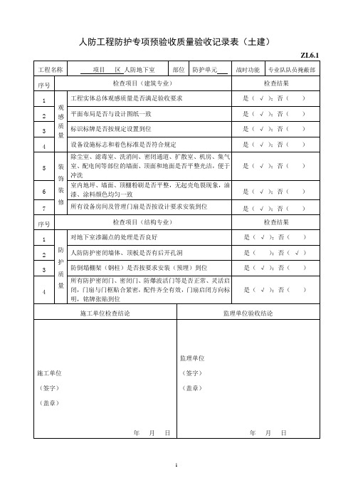 人防工程防护专项预验收质量验收记录表