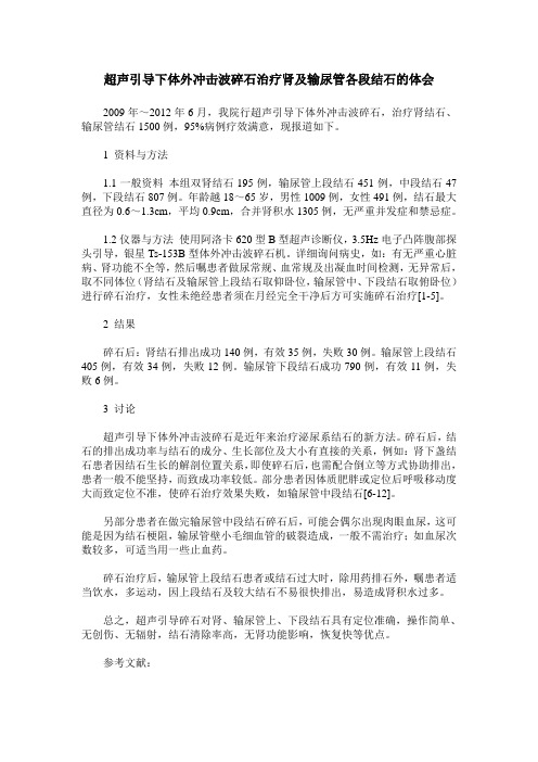 超声引导下体外冲击波碎石治疗肾及输尿管各段结石的体会