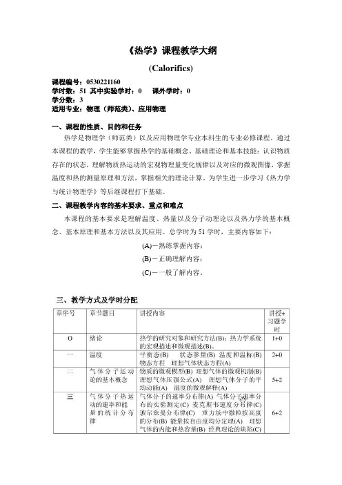 热学教学大纲