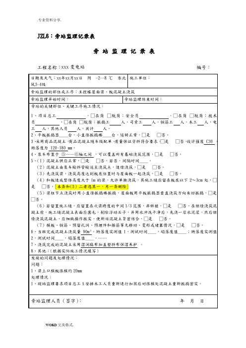 变电工程监理质量旁站记录文本