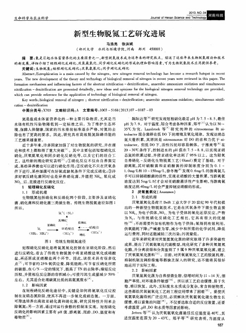 新型生物脱氮工艺研究进展