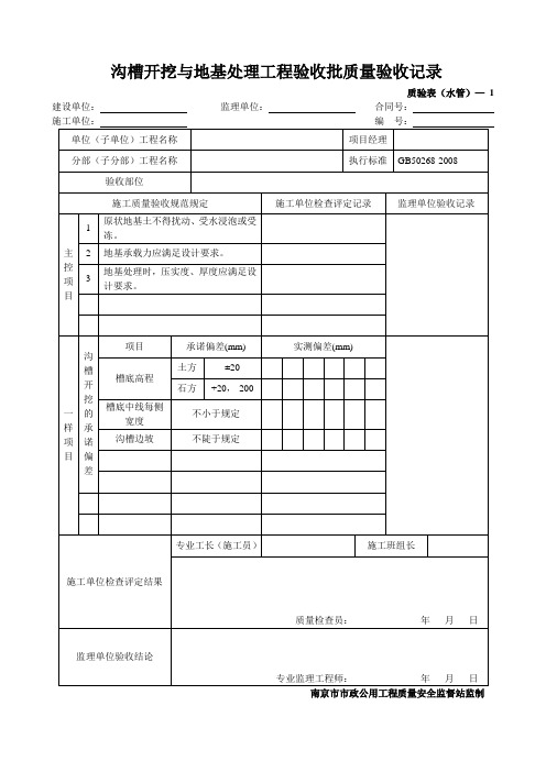 沟槽开挖与地基处理工程验收批质量验收记录