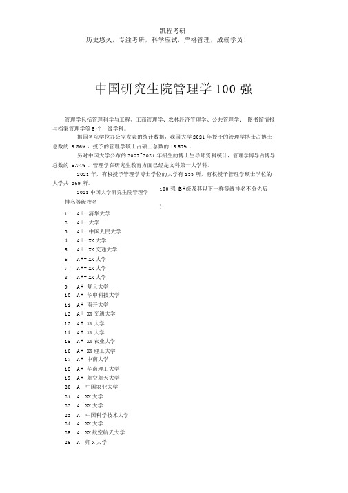 中国研究生院管理学100强