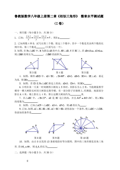 鲁教版数学八年级上册第二章《相似三角形》 整章水平测试题(I)