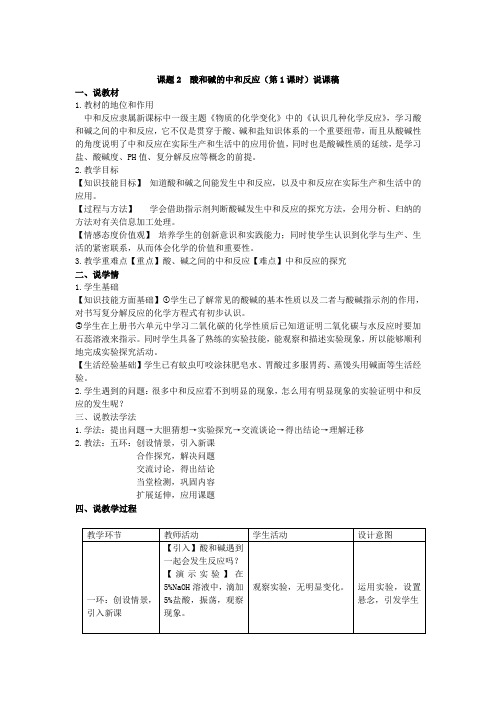 课题2 酸和碱的中和反应说课教学设计