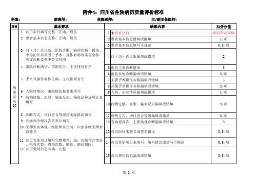 四川省住院病历质量评价标准(试行)