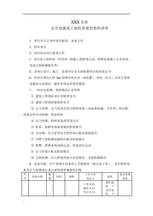 加气站验收提供资料清单