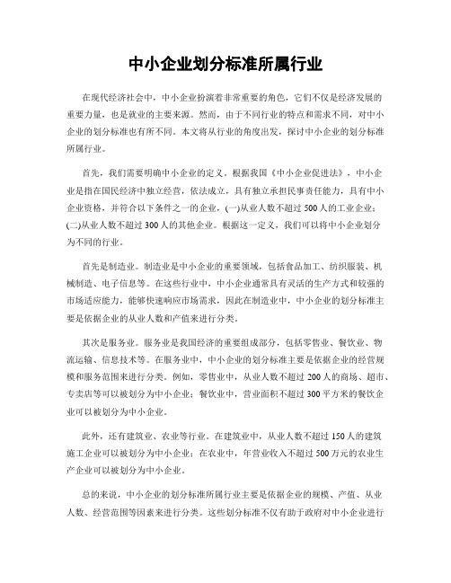 中小企业划分标准所属行业