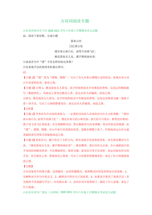 山东省2020-2021学年第一学期八年级期末语文试卷分类汇编：古诗词阅读专题