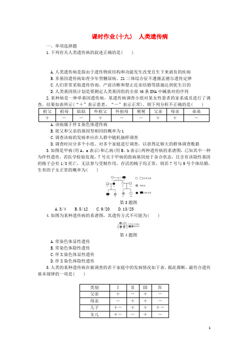 2020年高考生物一轮总复习 课时作业(十九)人类遗传病