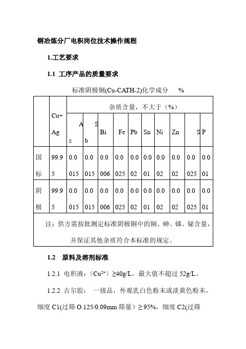 铜冶炼分厂电积岗位技术操作规程