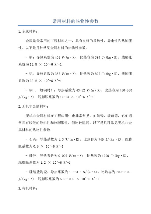 常用材料的热物性参数