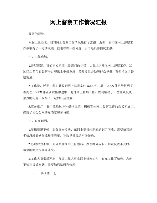 网上督察工作情况汇报